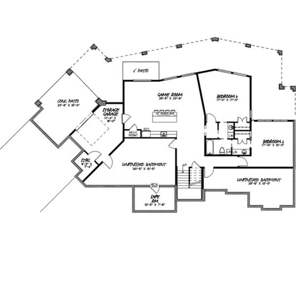 Shingle House Plan Lower Level Floor - Briscoe Rustic Modern Home 155D-0097 - Search House Plans and More