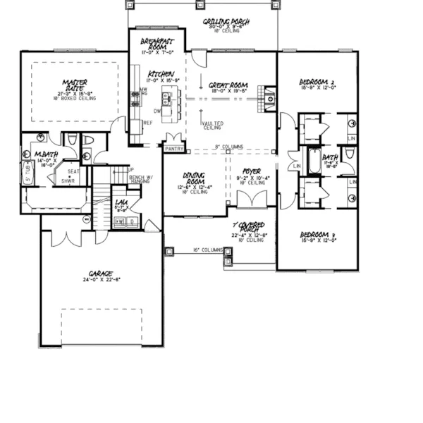 Mountain House Plan First Floor - Aubry Rustic Craftsman Home 155D-0098 - Search House Plans and More