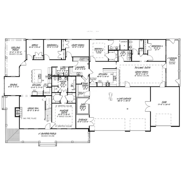 Southern House Plan First Floor - Shields Pond Modern Farmhouse 155D-0107 - Shop House Plans and More