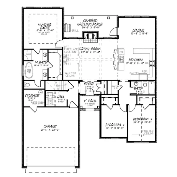 Rustic House Plan First Floor - Dagett Hollow Rustic Home 155D-0141 - Shop House Plans and More