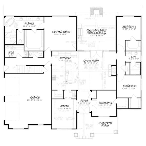 English Cottage House Plan First Floor - Cannon Ridge Craftsman Home 155D-0152 - Shop House Plans and More