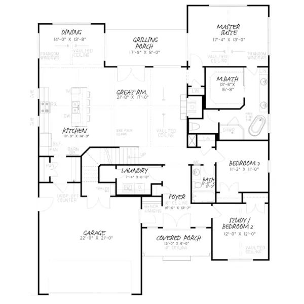 Country House Plan First Floor - Paddle Creek Rustic Home 155D-0158 - Shop House Plans and More