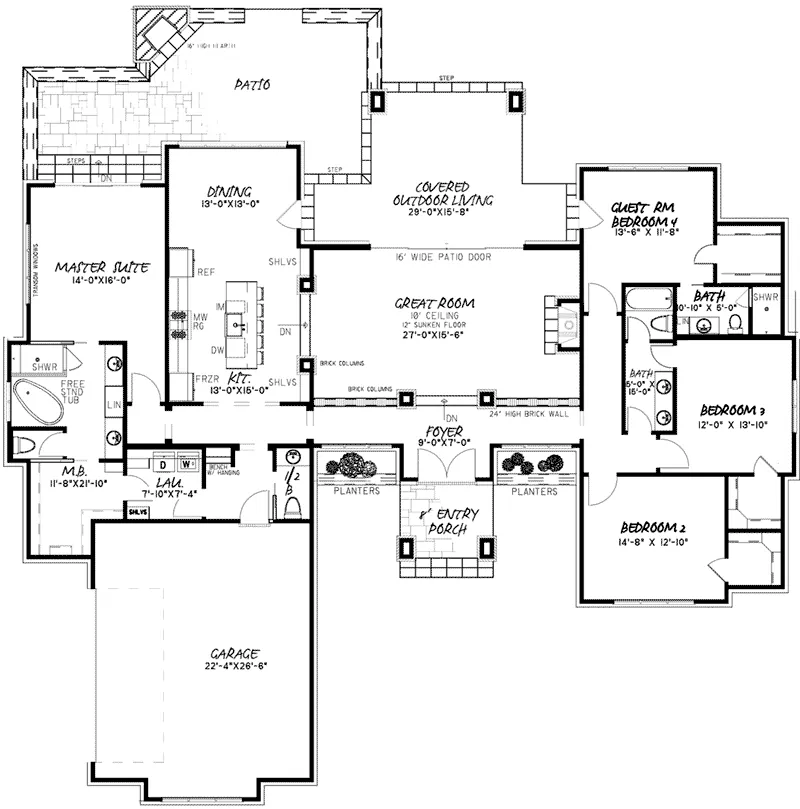Sunbelt House Plan First Floor - 155D-0169 - Shop House Plans and More