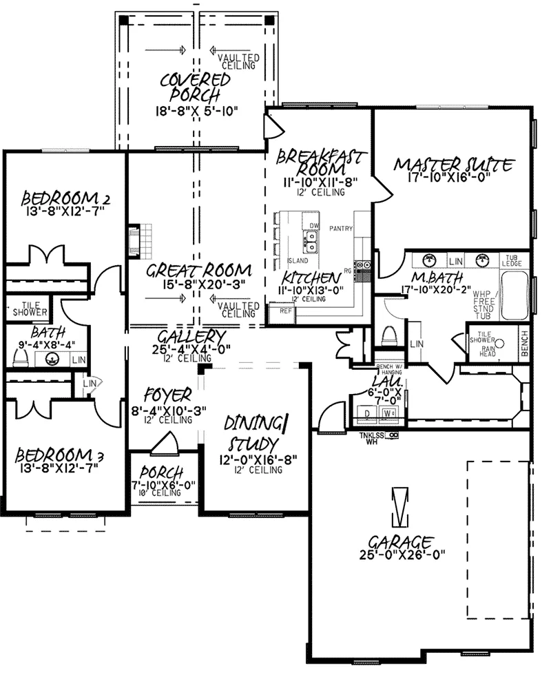 Ranch House Plan First Floor - 155D-0179 - Shop House Plans and More