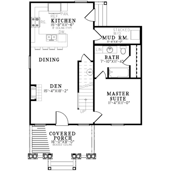 Farmhouse Plan First Floor - River Retreat Country Cottage 155D-0277 - Shop House Plans and More