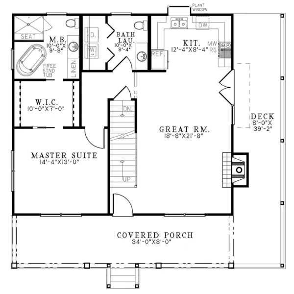 Farmhouse Plan First Floor - Saddler Falls Rustic Cabin 155D-0293 | House Plans and More