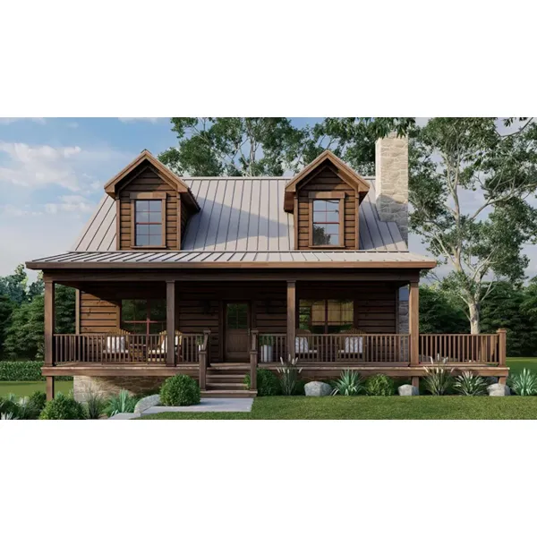 Farmhouse Plan Front of Home - Saddler Falls Rustic Cabin 155D-0293 | House Plans and More