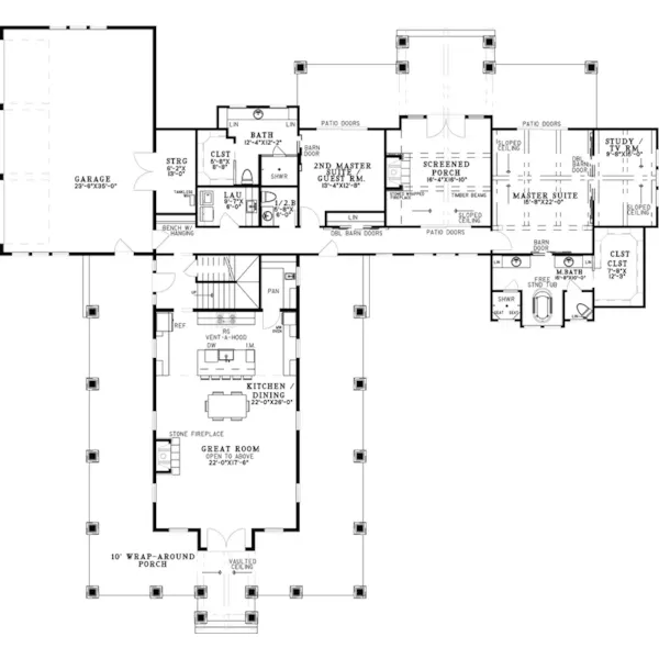 Mountain House Plan First Floor - Timberland Ranch Rustic Home 155S-0008 | House Plans and More