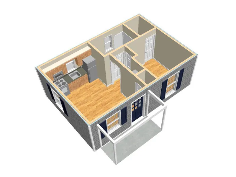 Country House Plan 3D First Floor - Millford Small Country Home 156D-0008 - Shop House Plans and More