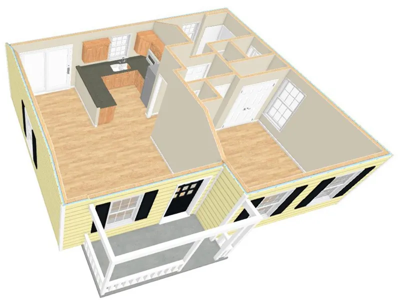 Ranch House Plan 3D First Floor - Sundale Lane Country Home 156D-0010 - Shop House Plans and More