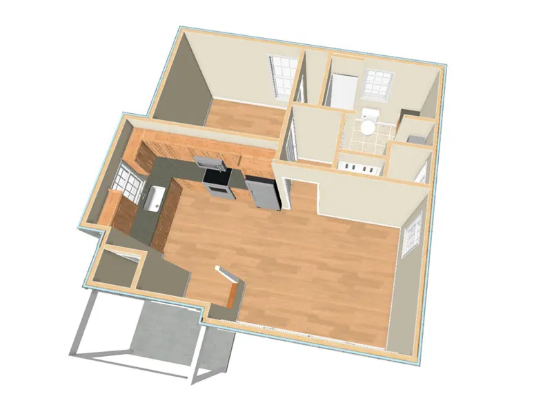 Bungalow House Plan 3D First Floor - Lydia Country Cottage Home 156D-0014 - Shop House Plans and More