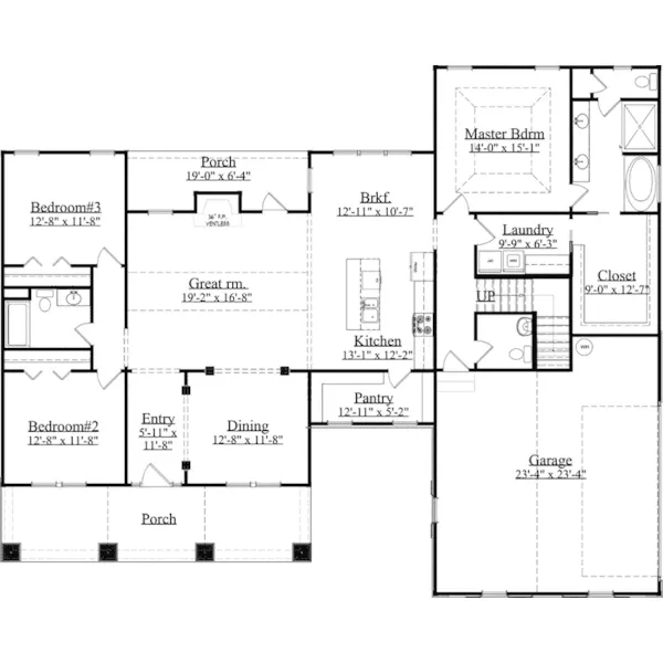 Arts & Crafts House Plan First Floor - Clements Craftsman Home 157D-0001 - Search House Plans and More