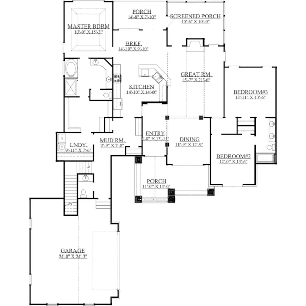 Arts & Crafts House Plan First Floor - Dowling Hill Craftsman Home 157D-0007 - Search House Plans and More