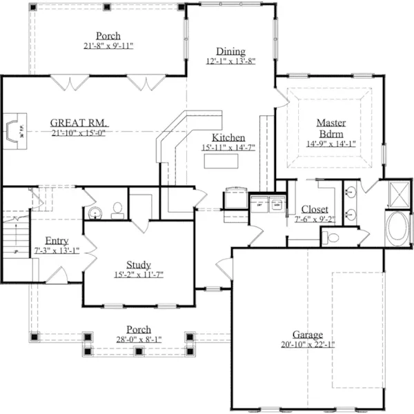 Traditional House Plan First Floor - Laurel Farm Two-Story Home 157D-0011 - Shop House Plans and More