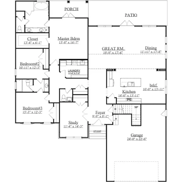 Rustic House Plan First Floor - Tate Farm Ranch Home 157D-0015 - Shop House Plans and More