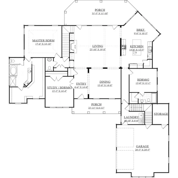 Country House Plan First Floor - Bulloch Ranch Home 157D-0020 - Search House Plans and More