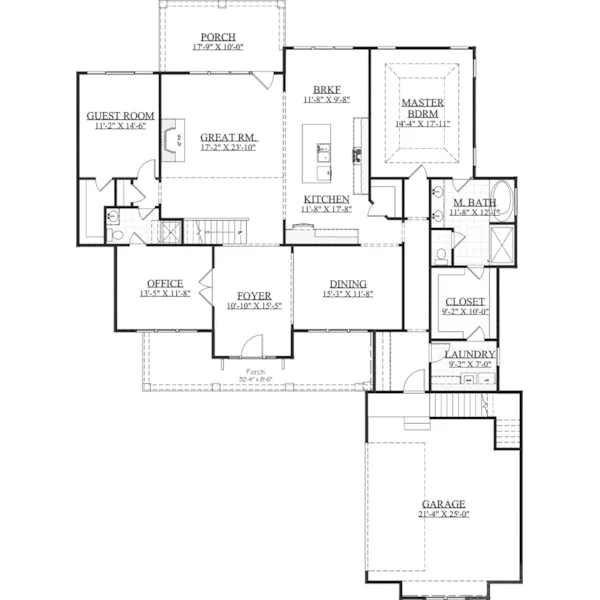 Arts & Crafts House Plan First Floor - Noralie Run Country Farmhouse 157D-0022 - Shop House Plans and More