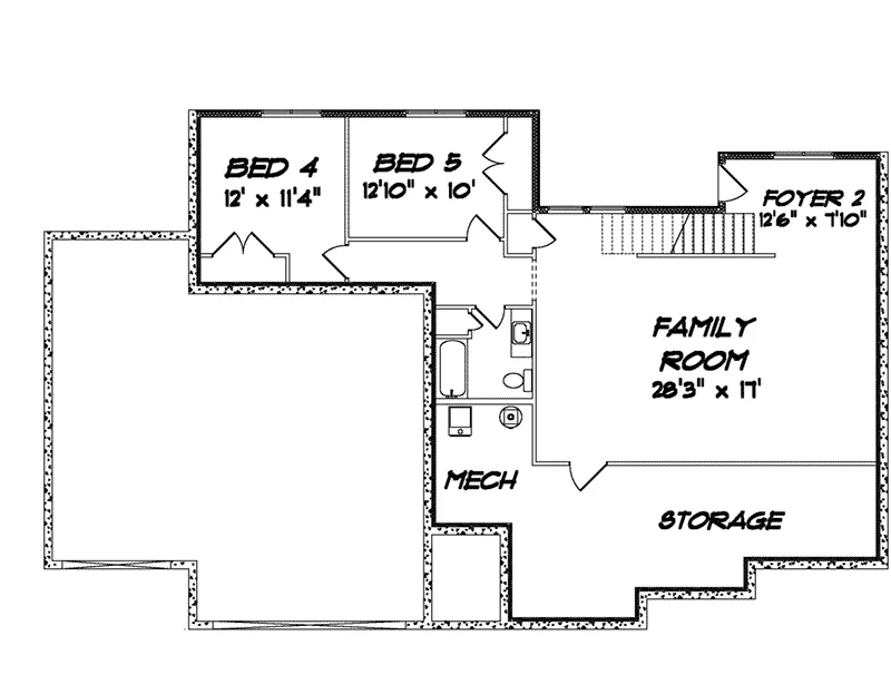 Traditional House Plan Lower Level Floor - Camille Court Ranch Home 159D-0003 - Search House Plans and More