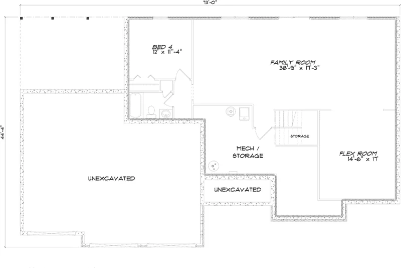 Traditional House Plan Basement Floor - Douglas Traditional Ranch Home 159D-0004 - Search House Plans and More