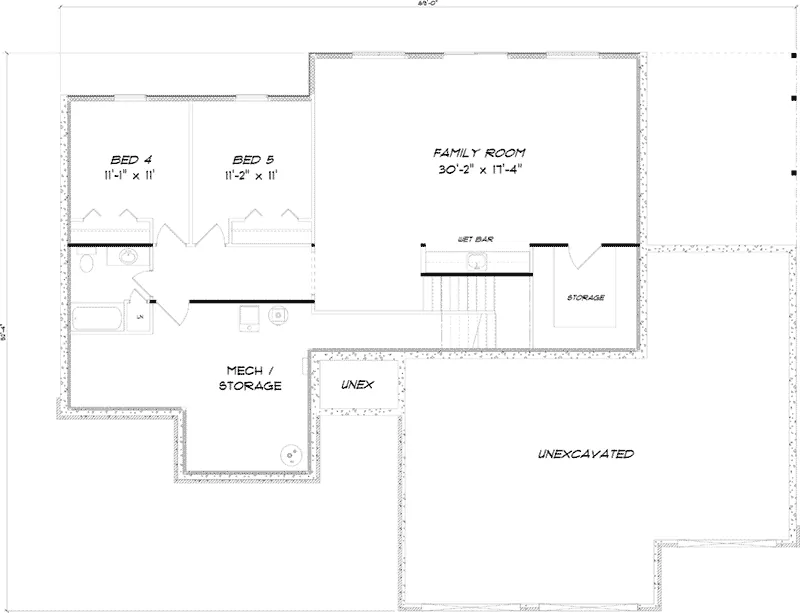 Ranch House Plan Basement Floor - Frances Bend Rustic Ranch Home 159D-0006 - Search House Plans and More