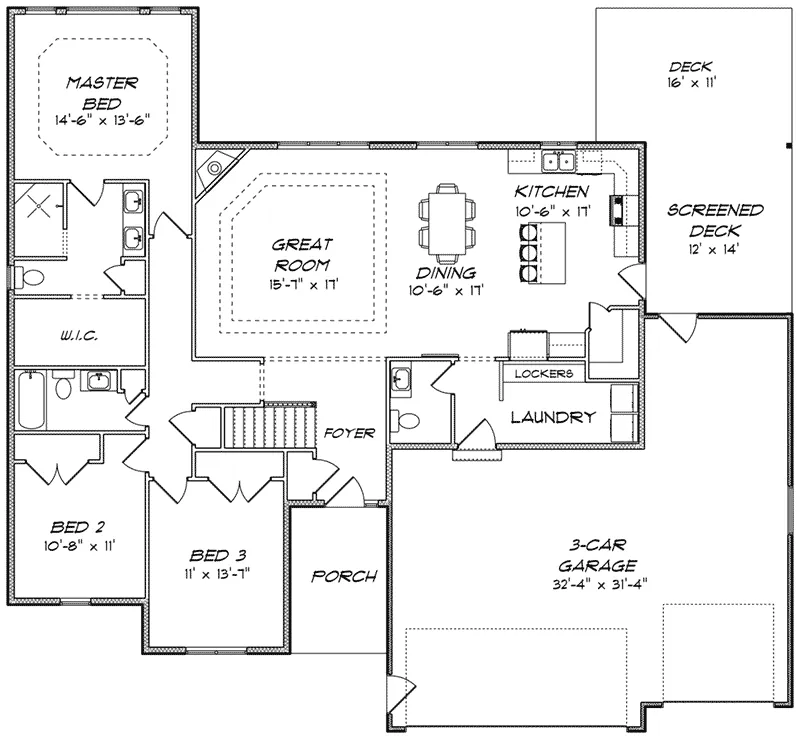 Traditional House Plan First Floor - Kemp Hill Traditional Ranch Home 159D-0007 - Search House Plans and More