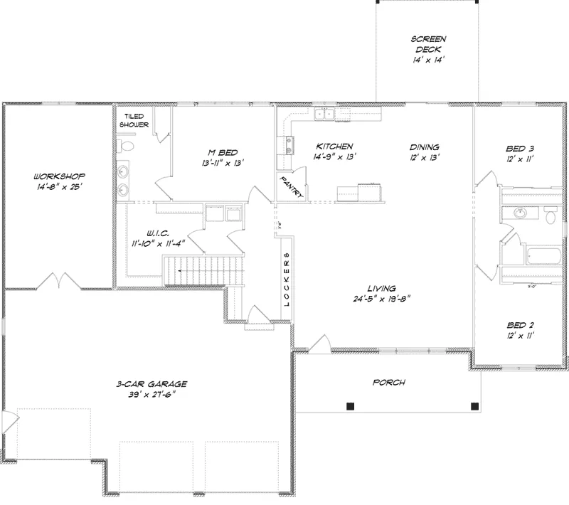 Country House Plan First Floor - Staples Hollow Ranch Home 159D-0008 - Shop House Plans and More