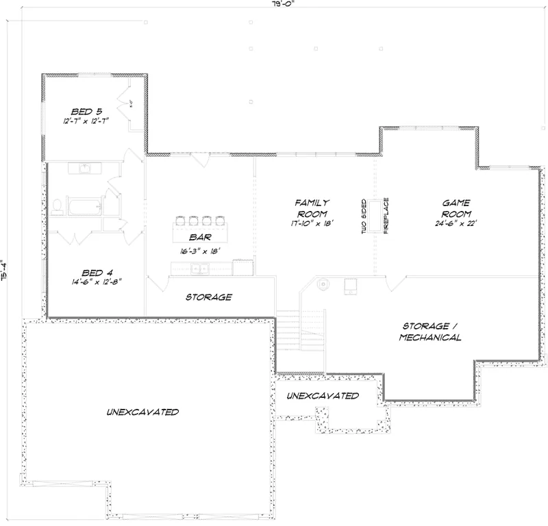 Ranch House Plan Basement Floor - Mattox Craftsman Home 159D-0012 - Shop House Plans and More