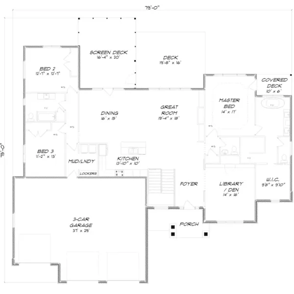 Rustic House Plan First Floor - Mattox Craftsman Home 159D-0012 - Shop House Plans and More