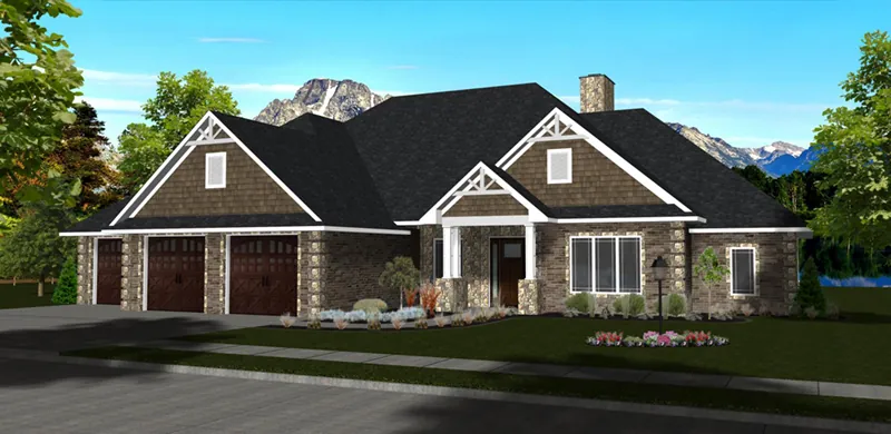 Ranch House Plan Front of Home - Mattox Craftsman Home 159D-0012 - Shop House Plans and More