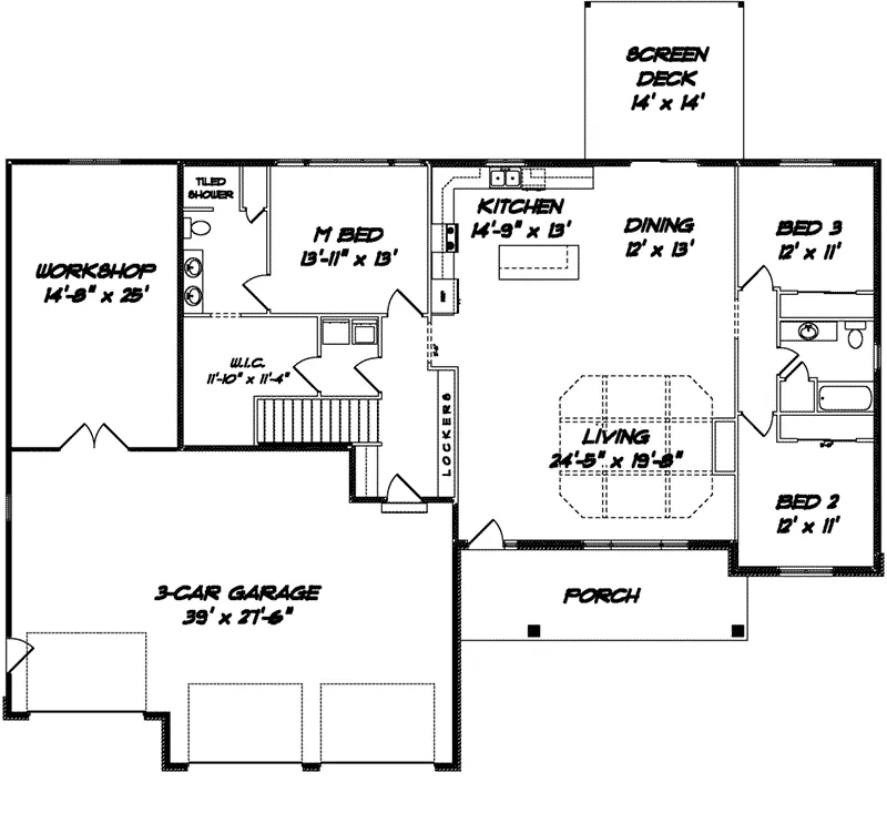 Rustic House Plan First Floor - Jenkins Bend Ranch Home 159D-0013 - Search House Plans and More