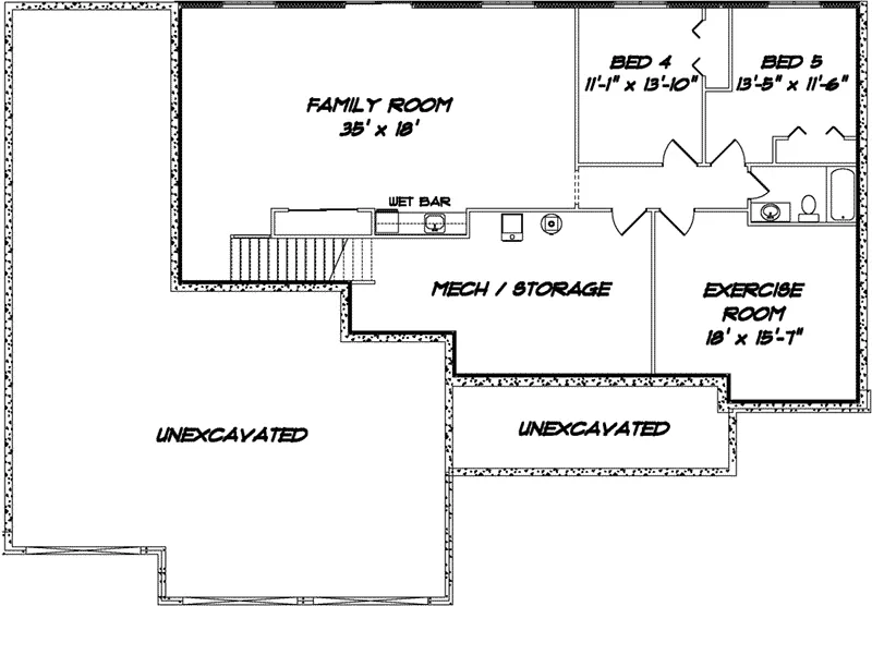 Rustic House Plan Lower Level Floor - Jenkins Bend Ranch Home 159D-0013 - Search House Plans and More