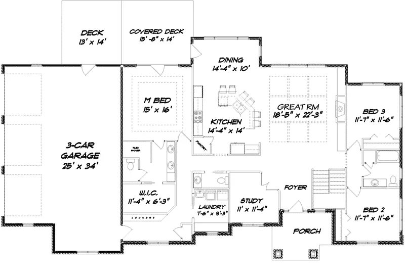 Prairie House Plan First Floor - Lori Hill Craftsman Home 159D-0014 - Shop House Plans and More