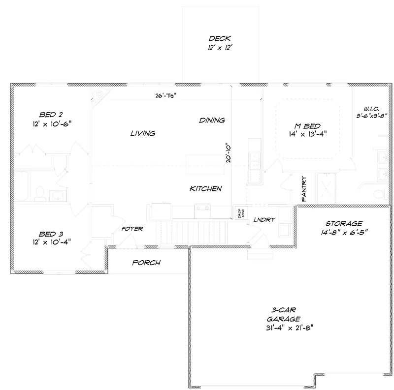 Traditional House Plan First Floor - Johnston Hill Ranch Home 159D-0015 - Search House Plans and More