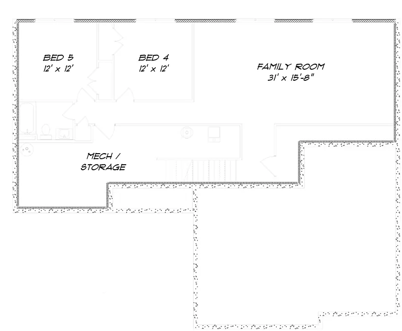 Traditional House Plan Lower Level Floor - Johnston Hill Ranch Home 159D-0015 - Search House Plans and More