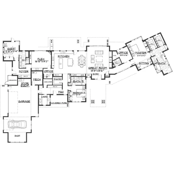 Arts & Crafts House Plan First Floor - Campbell Lake Craftsman Home 161D-0001 - Search House Plans and More