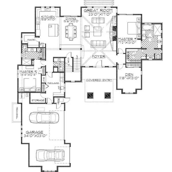 Arts & Crafts House Plan First Floor - Cole Ridge Rustic Luxury Home 161D-0002 - Search House Plans and More