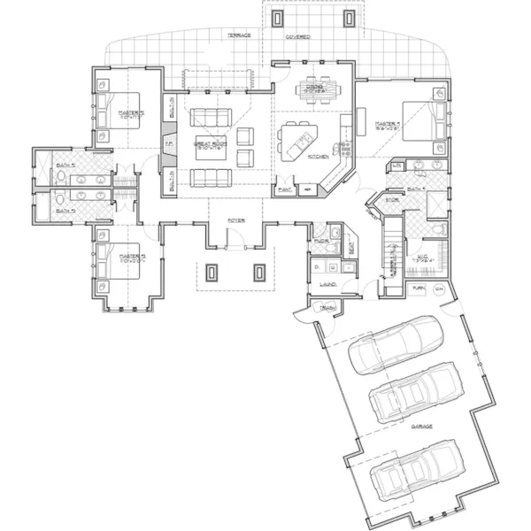 Lake House Plan First Floor - Westriver Rustic Home 161D-0003 - Shop House Plans and More