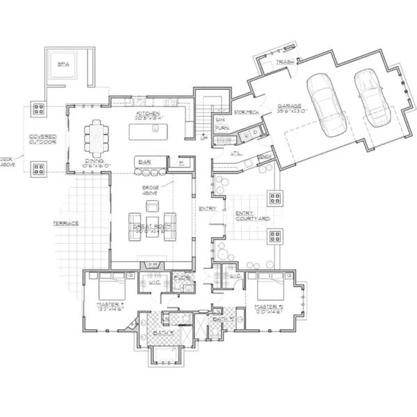 Mountain House Plan First Floor - Tyson Creek Craftsman Home 161D-0004 - Shop House Plans and More