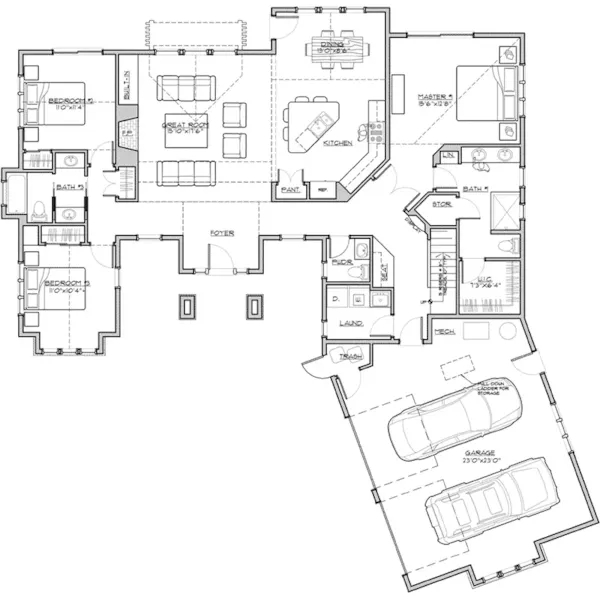 Shingle House Plan First Floor - Turkey Trail Rustic Home 161D-0005 - Shop House Plans and More