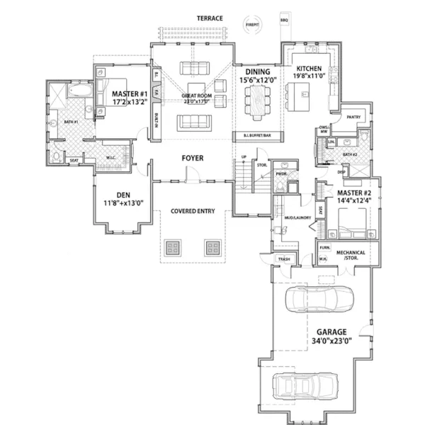 Mountain House Plan First Floor - Trinity Ridge Luxury Home 161D-0006 - Shop House Plans and More