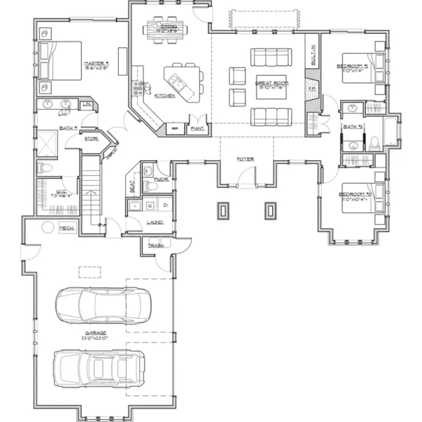 Lake House Plan First Floor - Timber Cove Craftsman Home 161D-0008 - Shop House Plans and More