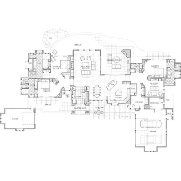 Santa Fe House Plan First Floor - Sutters Way Rustic Home 161D-0010 - Shop House Plans and More