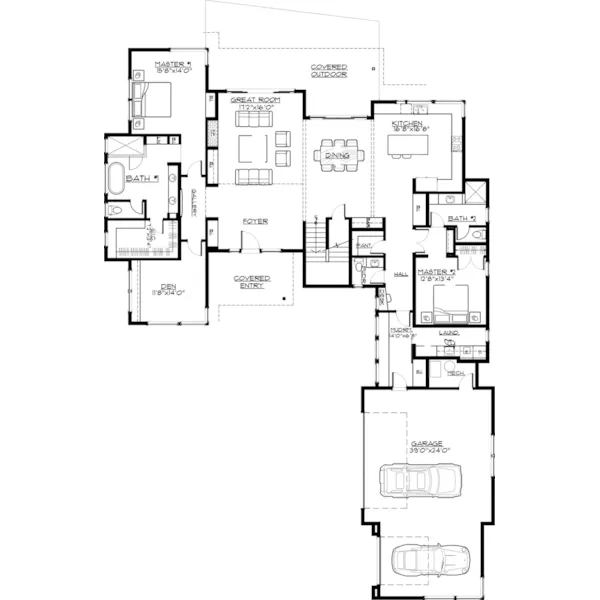 Southwestern House Plan First Floor - Prentiss Modern Home 161D-0015 - Shop House Plans and More