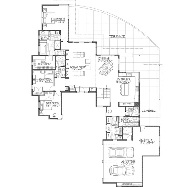 Contemporary House Plan First Floor - Healey Luxury Modern Home 161D-0018 - Search House Plans and More