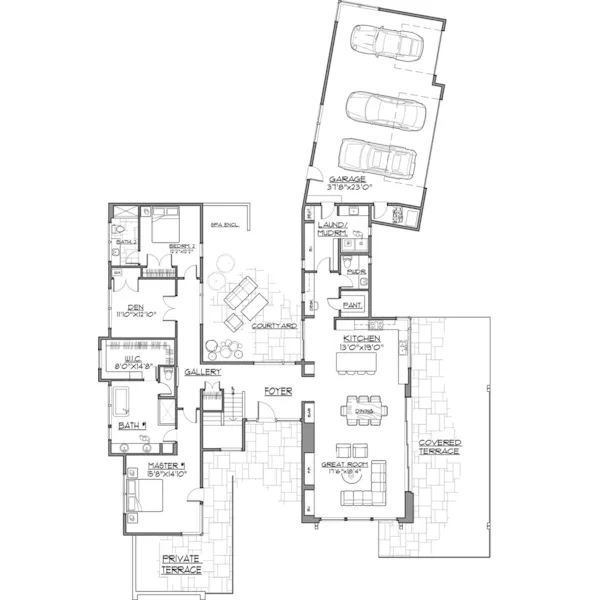 Southwestern House Plan First Floor - Cimarron Luxury Modern Home 161D-0021 - Search House Plans and More