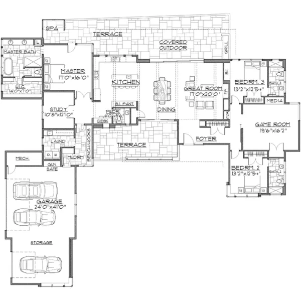 Lake House Plan First Floor - Drake Falls Modern Home 161D-0022 - Search House Plans and More