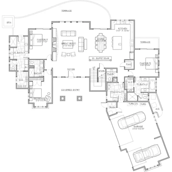 Waterfront House Plan First Floor - Porter Ridge Craftsman Home 161D-0026 - Shop House Plans and More