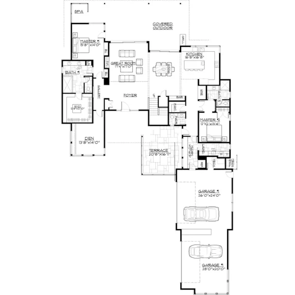 Waterfront House Plan First Floor - Rock Canyon Modern Home 161D-0028 - Shop House Plans and More