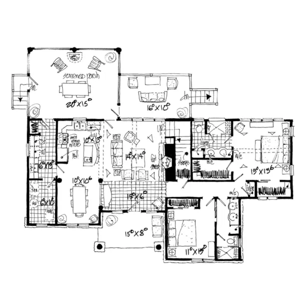 Craftsman House Plan First Floor - Cedar Pointe Rustic Home 163D-0002 - Search House Plans and More