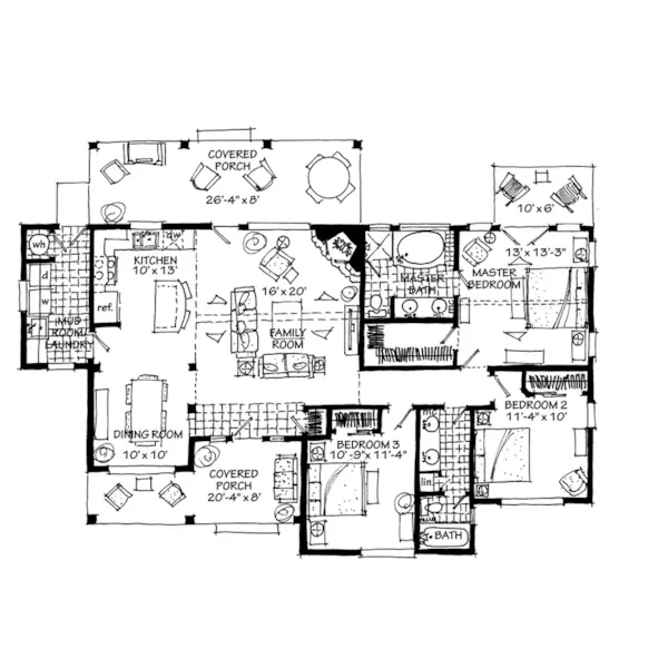 Cabin & Cottage House Plan First Floor - Cherokee Point Craftsman Home 163D-0003 - Search House Plans and More